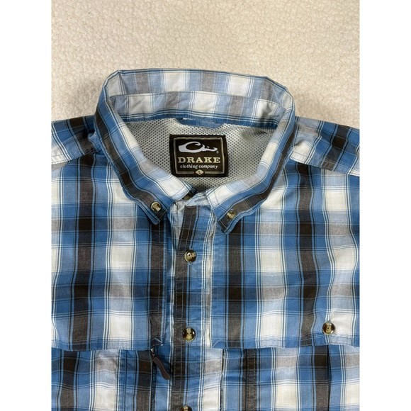 Drake Clothing Company Button Down Shirt Men's Size Large Blue Plaid‎ Pockets - Picture 2 of 10